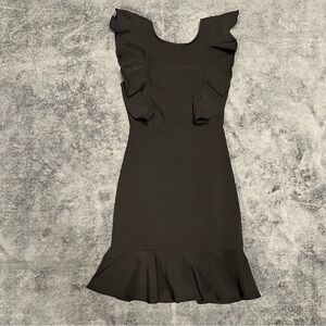 Main Strip Black Ruffle-Trim Midi Dress